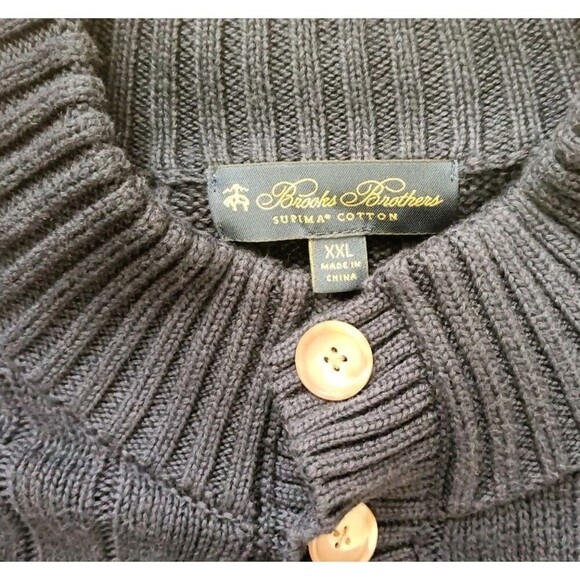 Brooks Brothers Supima Cotton Cardigan Sweater Men's XXL Cable Knit Navy Blue - Picture 5 of 9